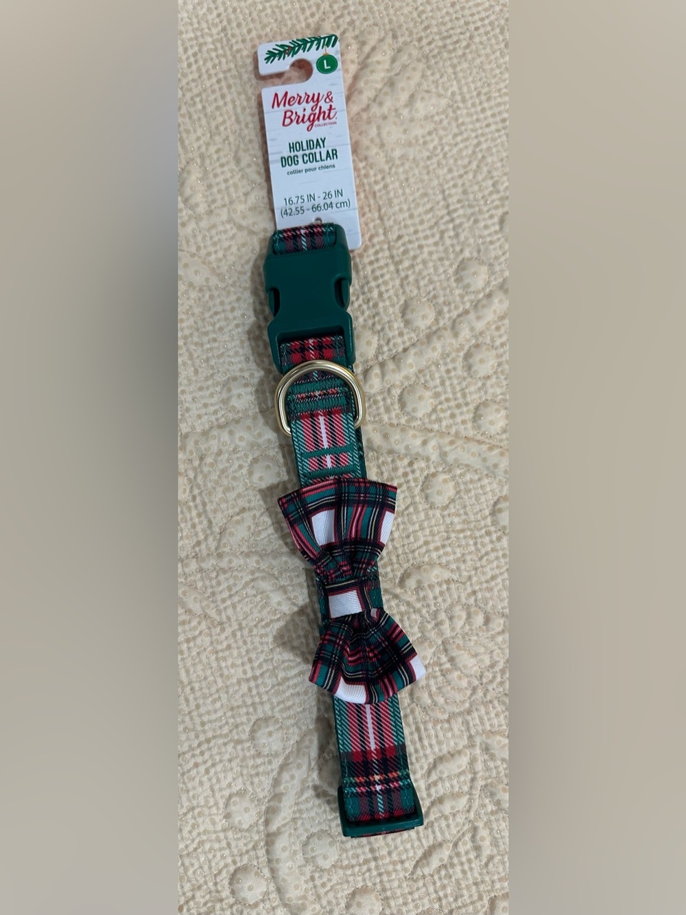 Merry & Bright Holiday Plaid Dog Collar with Bow - Green